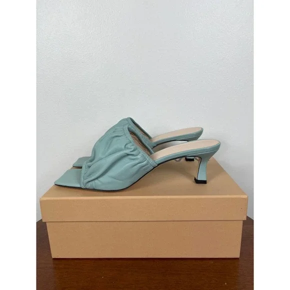 Wandler Ava Kitten Lambskin Leather Heels in Light Blue Size 10.5
